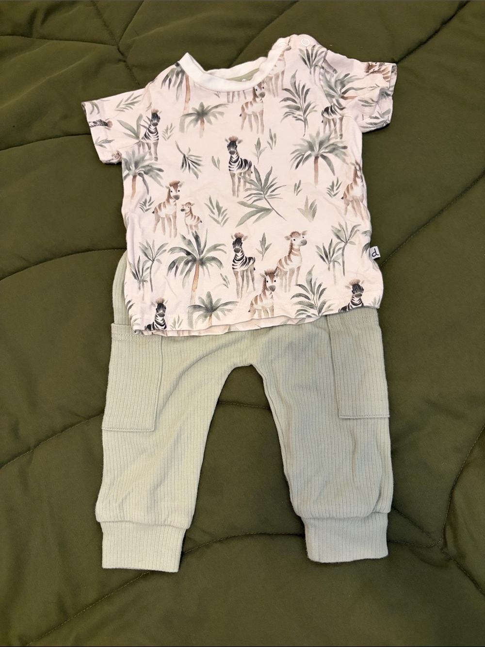 deux par deux Sage Ribbed Pants and Neutral Safari Top Set